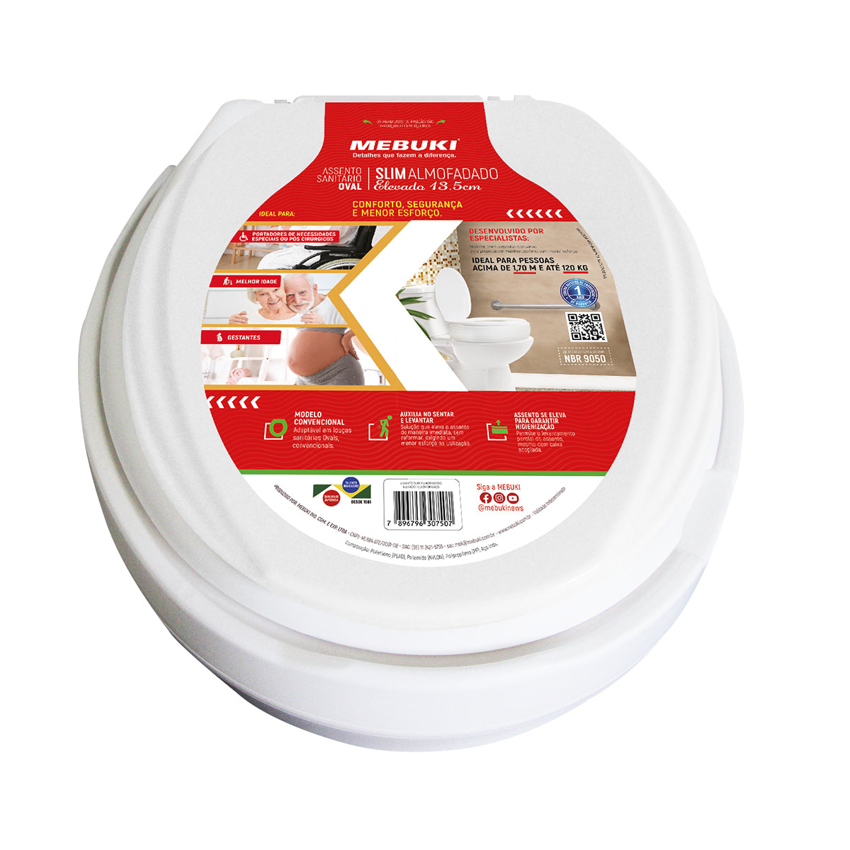Assento Sanitário Oval  Elevado Almofadado 7,5 CM com tampa